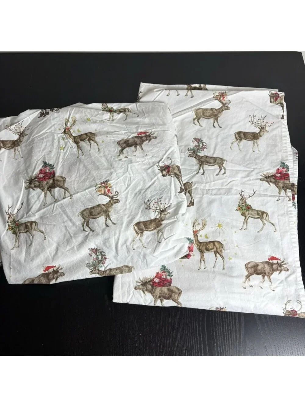 POTTERY BARN Twin Size Silly Stag Flat & Fitted Christmas Sheet Set Reindeer